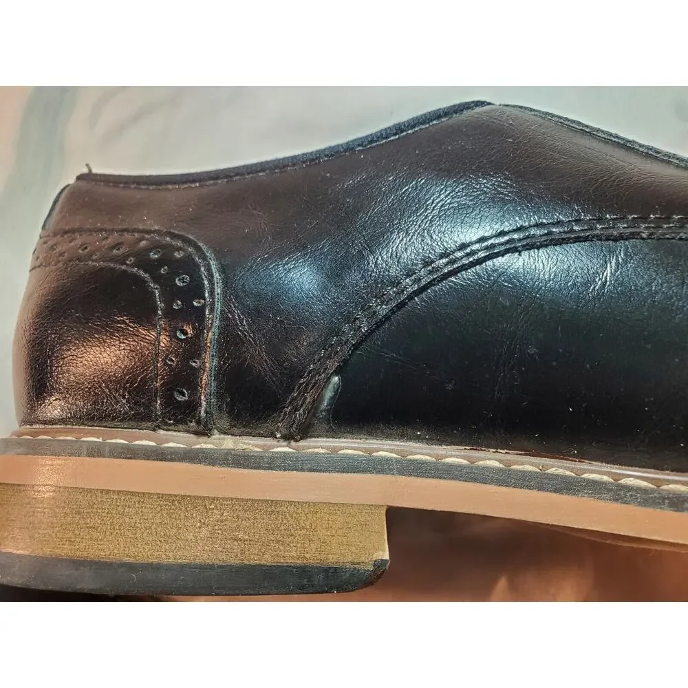 Steve Madden Mens Sz 8M Shoes Black Leather Brogue Medallion Toe Wingtip Oxfords